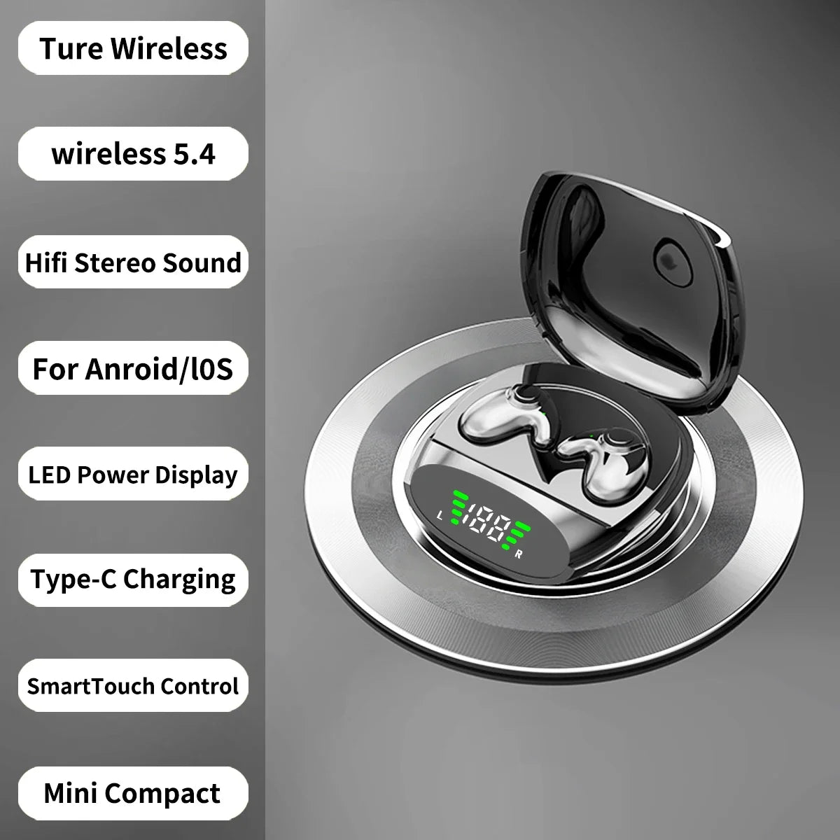 HiFi Stereo Sports Wireless Headsets Mini Bluetooth 5.3 Earphones ENC Noise Cancelling Earbuds Invisible Sleep Headphones Oasis Select Black
