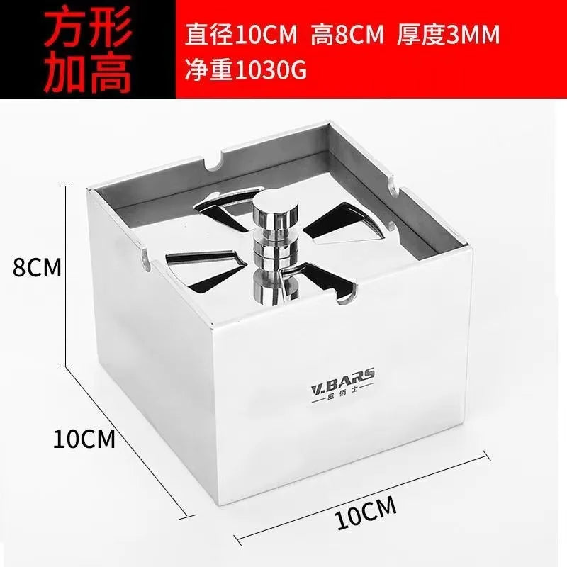 Stainless Steel Ashtray with Lid Seal European Creative Living Room Decoration Windproof Office Men's Square Ashtray Oasis Select B
