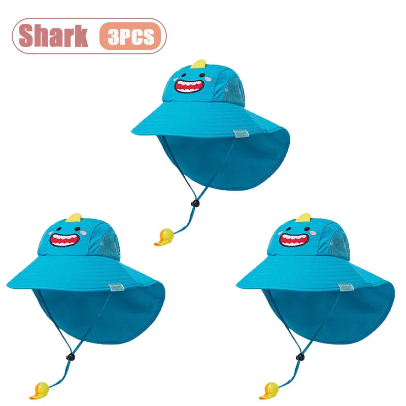 Spring Summer Kids UV Protection Sun Hat Baby Toddler Bucket Hat Wide Brim Breathable Outdoor Cap for Boys Girls Oasis Select Shark-3PCS