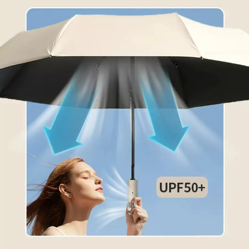 Come with fan umbrella ten bones automatic folding sunblock shade double cooling rain and sunshine fan umbrella Oasis Select