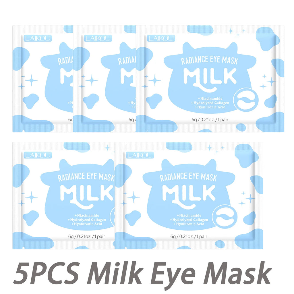 Sakura or Milk or 24K Gold Eye Mask Eye Patches Firming Moisturizing Nourishing Relieves Dark Circles Puffiness under Eyes Oasis Select 5PCS Milk Eye Msak