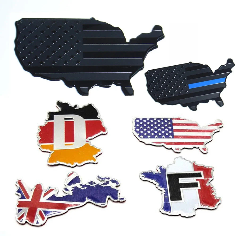Flag Map Sticker Auto Fender Emblem National Flag Car Stickers for Cars Trucks Laptop Aluminum Alloy For USA UK Germany France Oasis Select