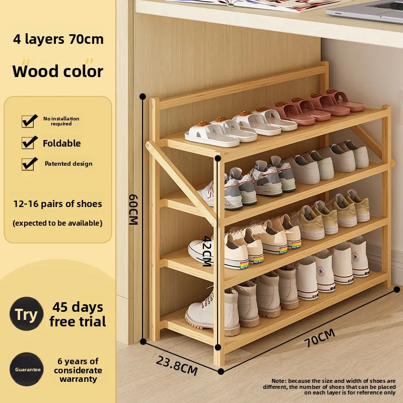 Simple shoe rack household door dormitory folding shoe rack free of installation shoe cabinet sturdy and durable Oasis Select 4C 70cm-log color
