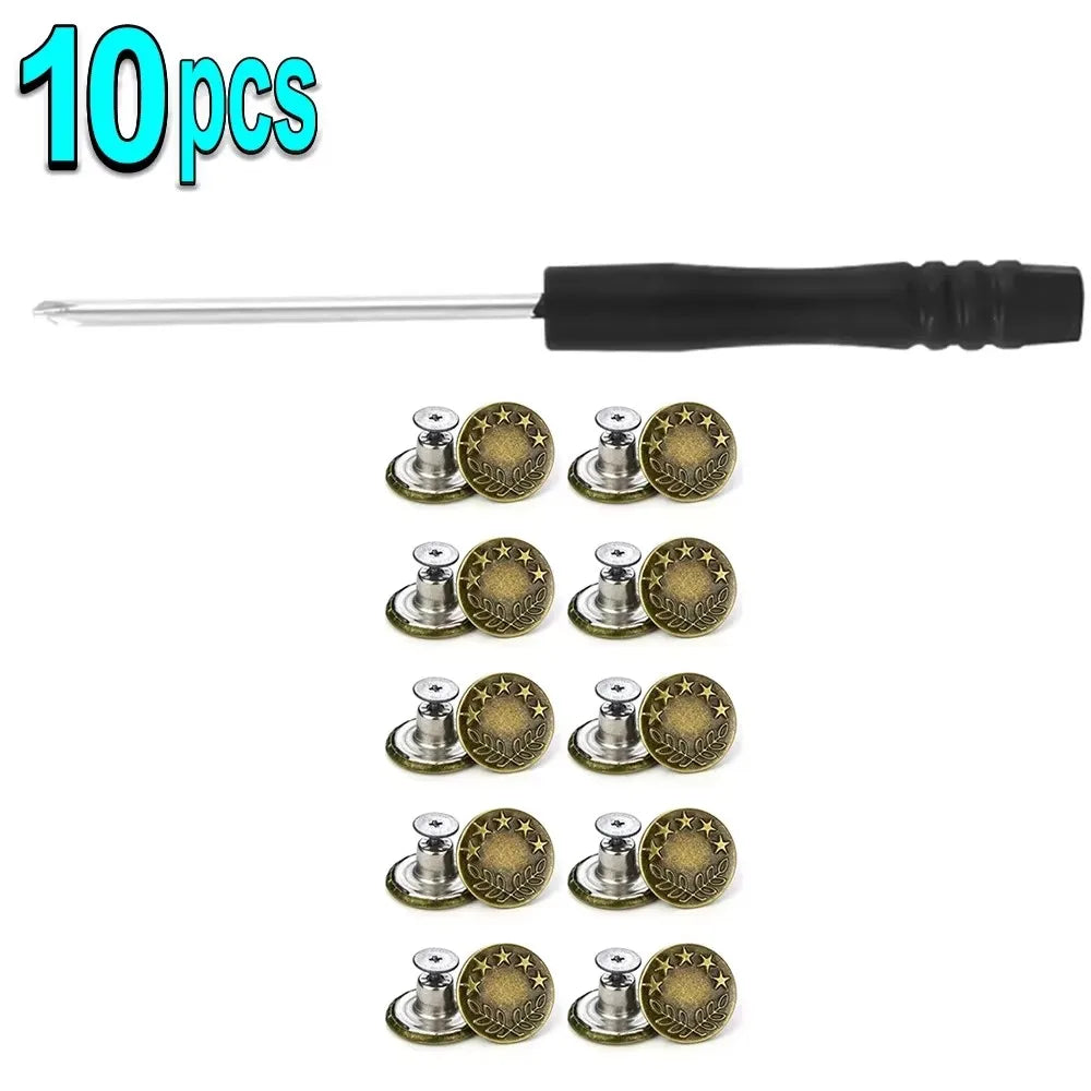 10/20Pcs Metal Jeans Buttons 17mm Replacement Screw Button Repair Kit Nailless Removable Jean Buckles Clothing Pants Pins Oasis Select 10pcs B