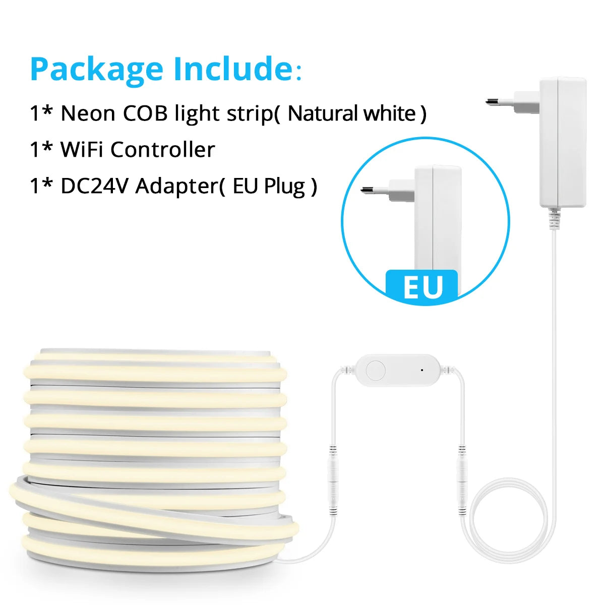 24V WIFI Tuya Smart Life APP Control Dimming Lamp,High Quality Silicone LED Strip 280LEDs/m Brighter Than Other Neon Light Strip Oasis Select NeutralWhite EU Plug 10m