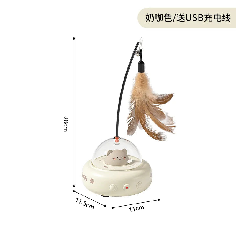 Smart Electric Cat Toy with Auto Rotating Feather Wand - Interactive Self - Playing Pet Toy for Lazy Owners Cat Toys Interactive Oasis Select Off-white