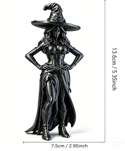 Fantasy Mini Witch Figurine 3D Printed Witch Statue Magical Ornament Halloween Tabletop Decor Witchcraft Home Desktop Decor Gift Oasis Select Witch Black