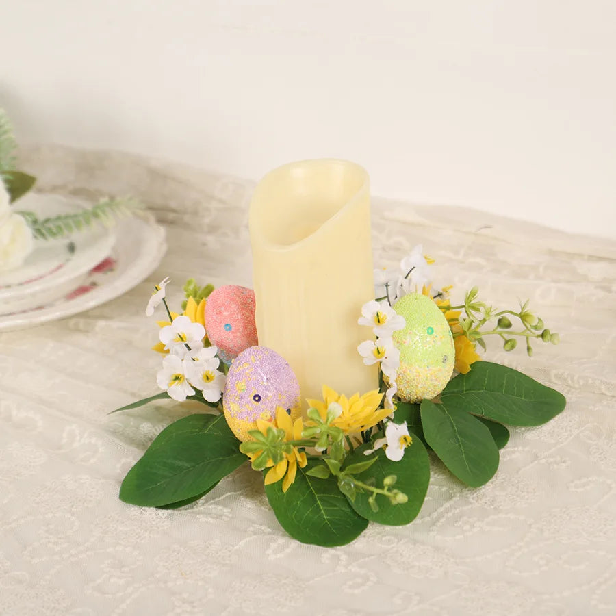 Easter Egg Flower Wreath Artificial Flowers Butterfly Candlestick Wreaths Garland Candle Holder Ring Table Home Party Decoration Oasis Select Style 2