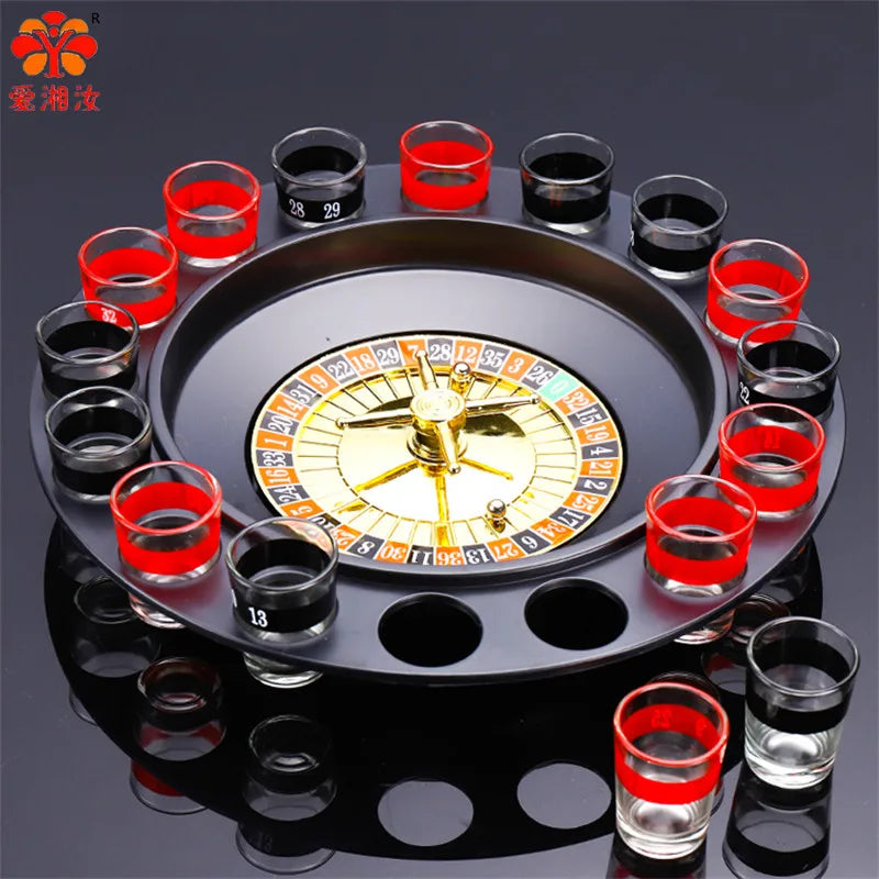 16 Glasses Transparent Glass Wine Cup Game Bar Drinking Game Whiskey Cocktail Bar Party Game Push Turntable Drinking Accessories Oasis Select