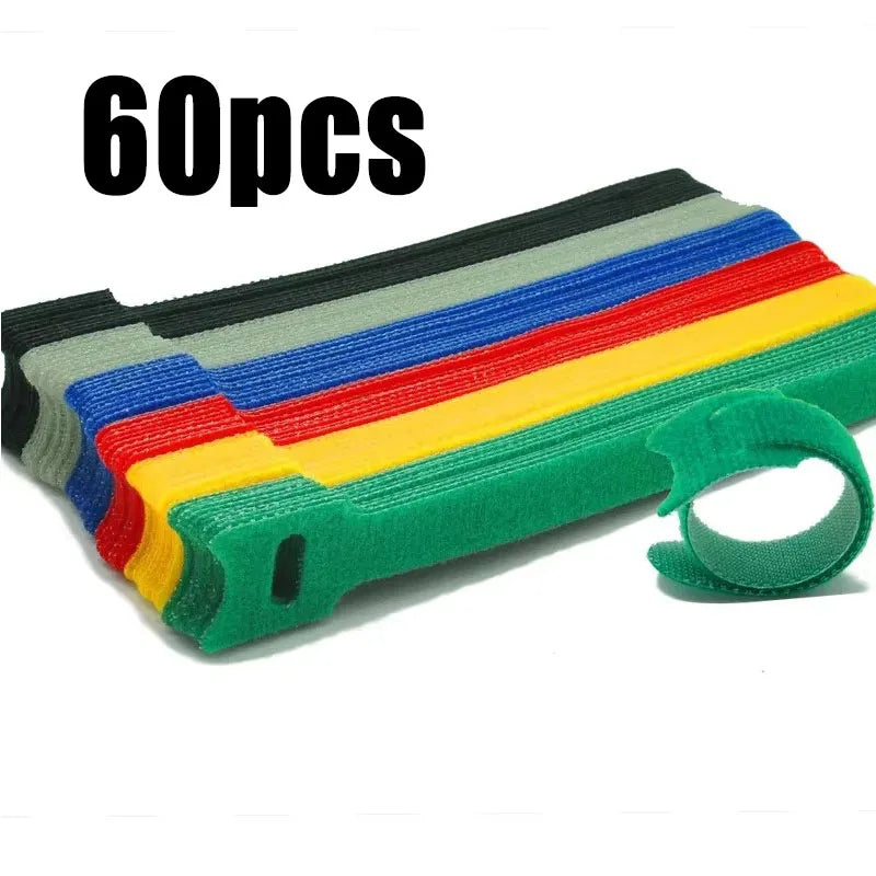 10-100pcs Releasable Cable Ties Wire Organizer Black 15cm Nylon Hook Loop Straps Wrap Zip Bundle Bandage Tie Plastics Fastening Oasis Select 60pcs random