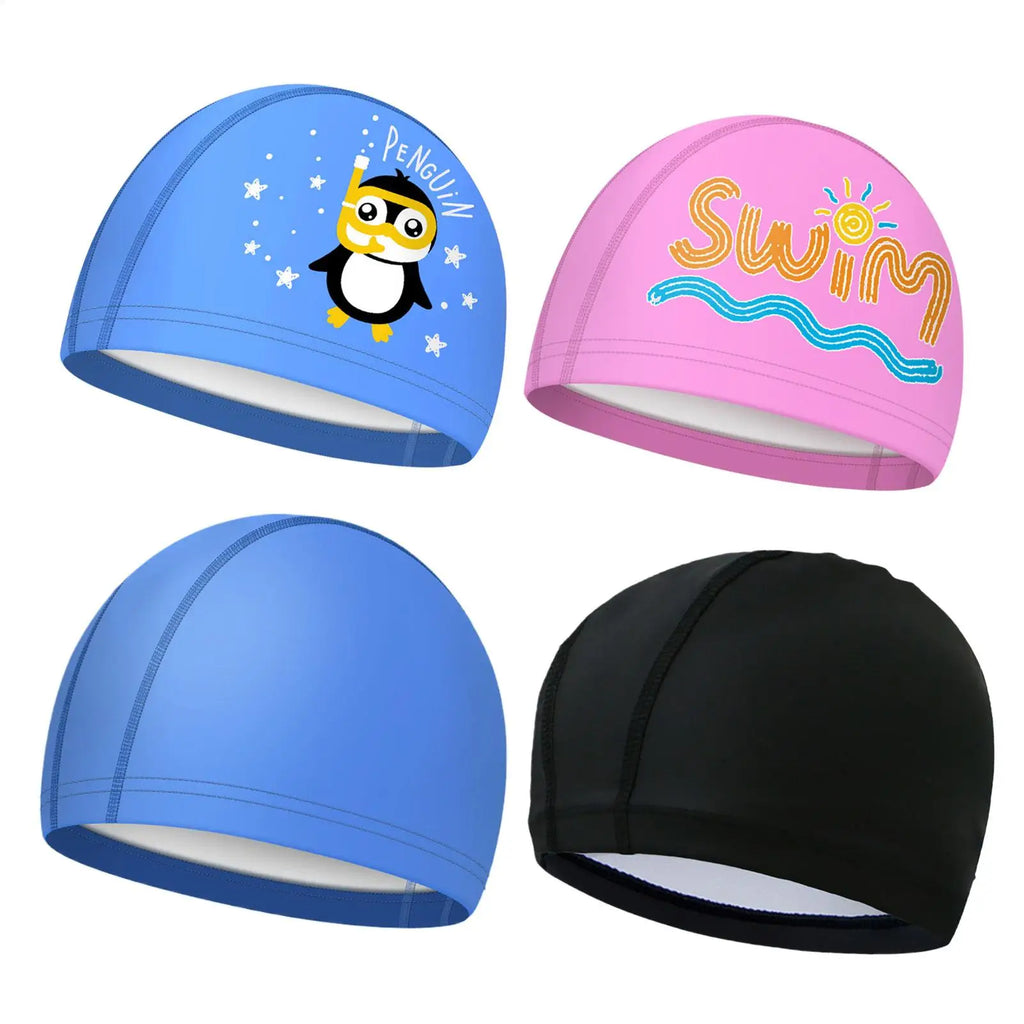 Kids Swimming Caps Cute Cartoon Elastic Silicone Boys and Girls Swimming Gear Long Hair Waterproof Ear sProtection Swim Caps Oasis Select