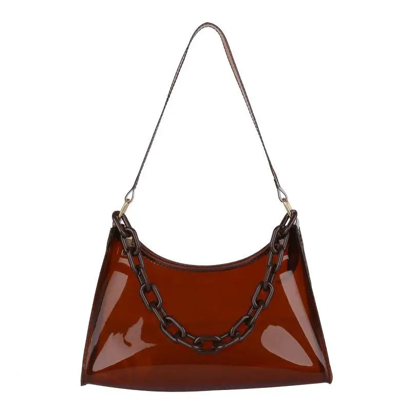 Fashion Clear Jelly Shoulder Bag Women Transparent Waterproof Messenger Handbag Stylish Purse for Summer Beach Outings Oasis Select Coffee