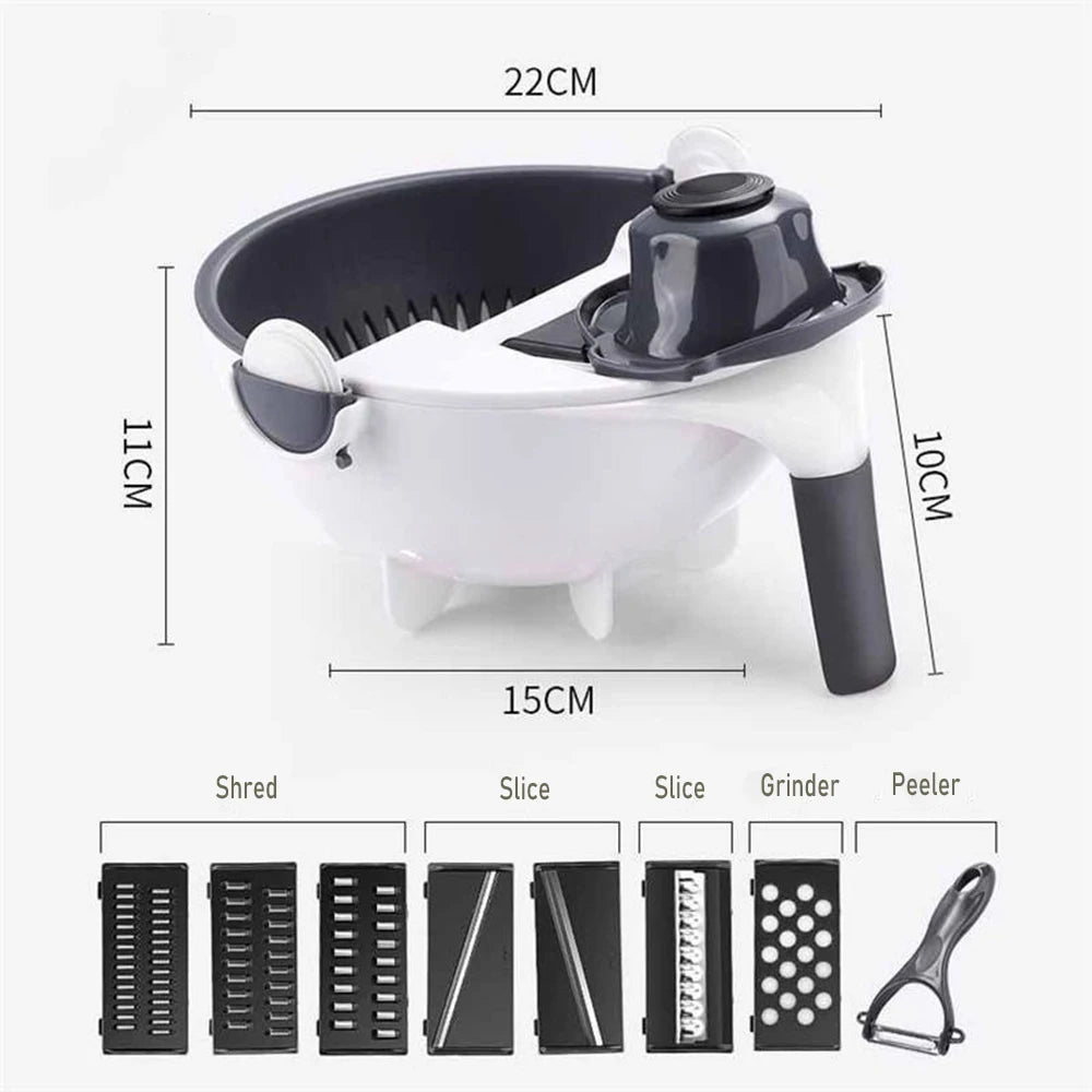 9 in 1 Vegetable Cutter Multi-Functional Potatoes Manually Cut Shred Slicer Grater Kitchenware Acceesories Tools Oasis Select 9pcs-white