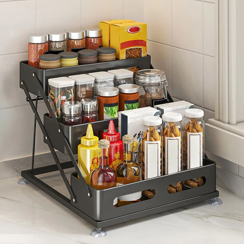 Kitchen seasoning rack adjustable high condiment rack countertop household snap-on oil, salt, sauce and vinegar seasoning Oasis Select