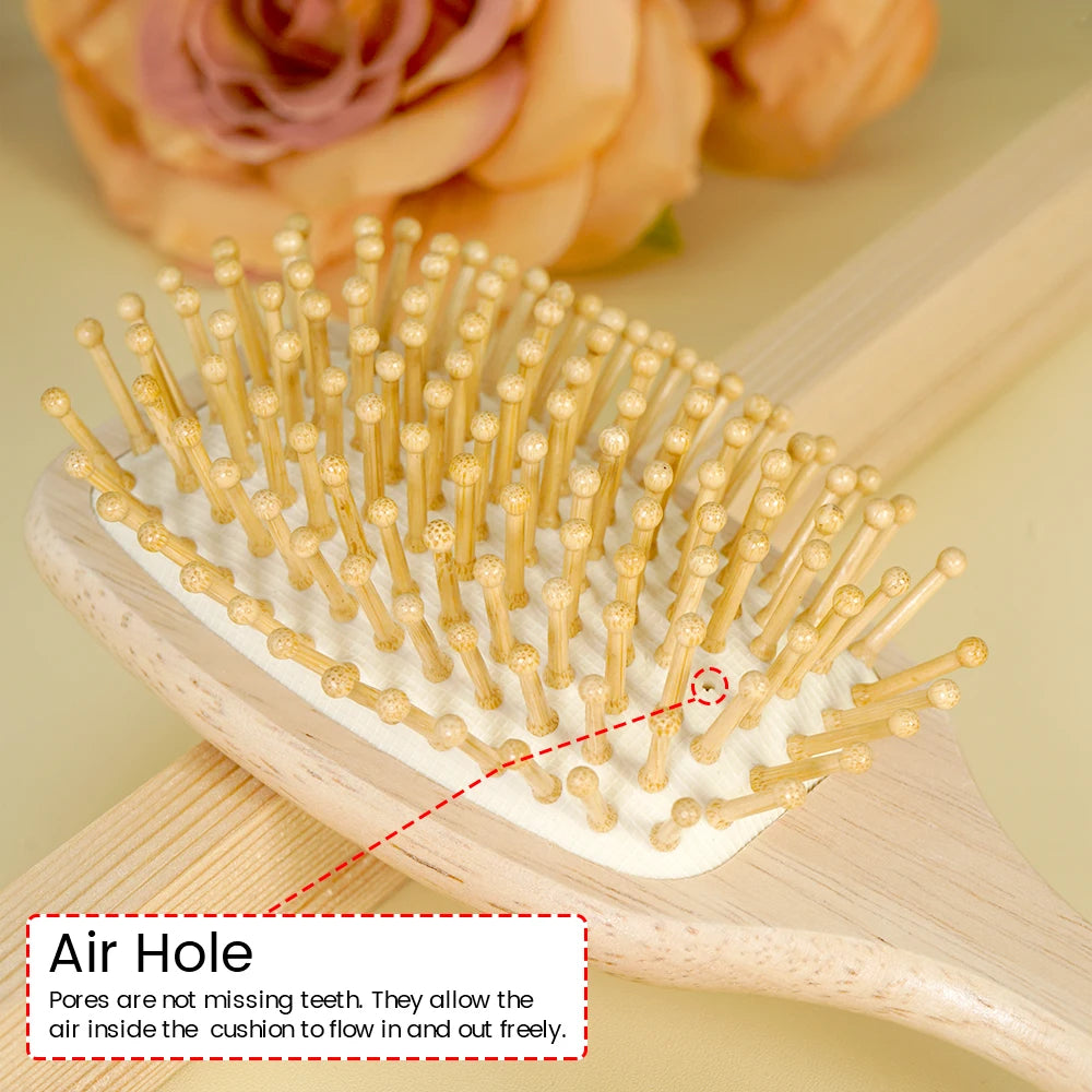 Natural Bamboo Paddle Comb Air Cushion Comb Scalp Massage Anti-static Tangle Free Comb Special For Real Hair Wigs Oasis Select