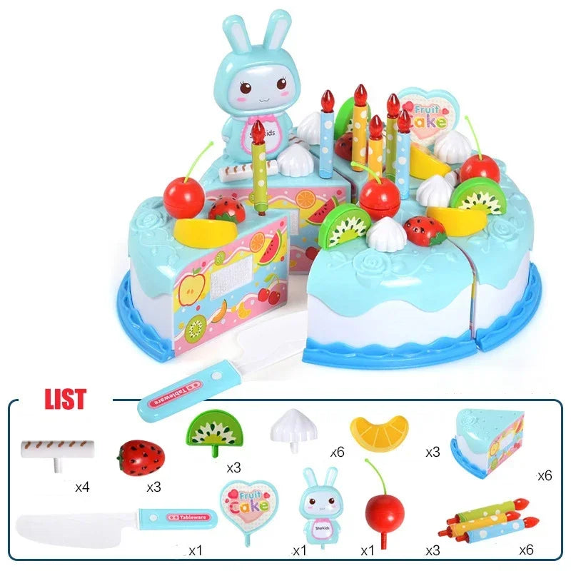 Kids Toy Simulation DIY Birthday Cake Model Kitchen Pretend Play House Cutting Fruit Food Toy for Toddler Children Gift Boy Girl Oasis Select