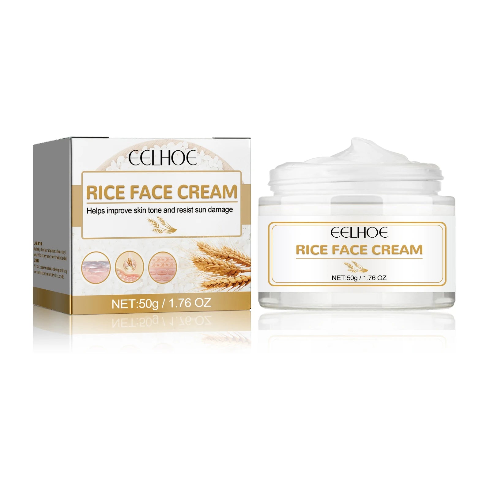 EELHOE White Rice Face Cream – Brighten, Firm & Hydrate Brightening Face Cream Oasis Select 50g Boxed