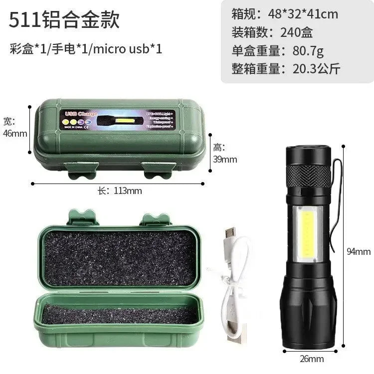 Mini Torch LED Rechargeable Flashlight Portable USB Charging Flashlight High Power Bank Camping Waterproof Long Range Lantern Oasis Select 913 aluminum boxed