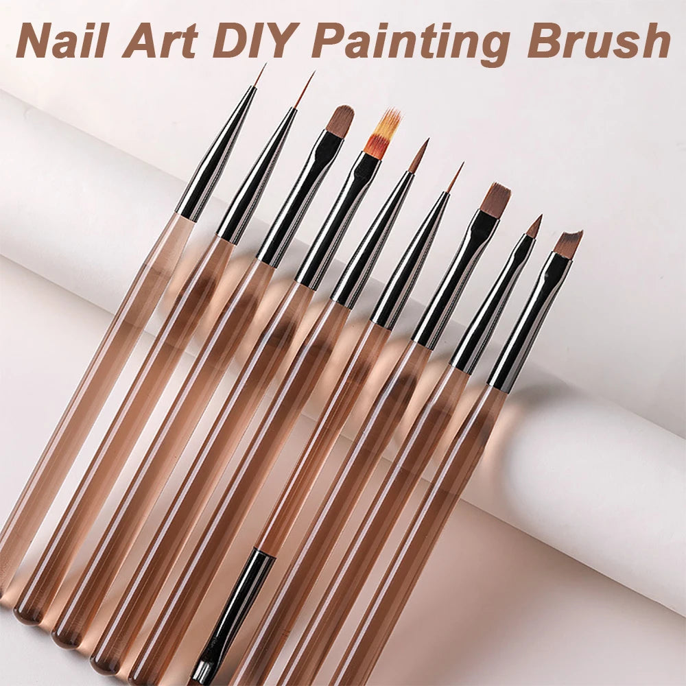 9pcs DIY painting brushes, for watercolor, oil painting, UV gel nail lining, nail acrylic painting brushes, and nail art paintin Oasis Select