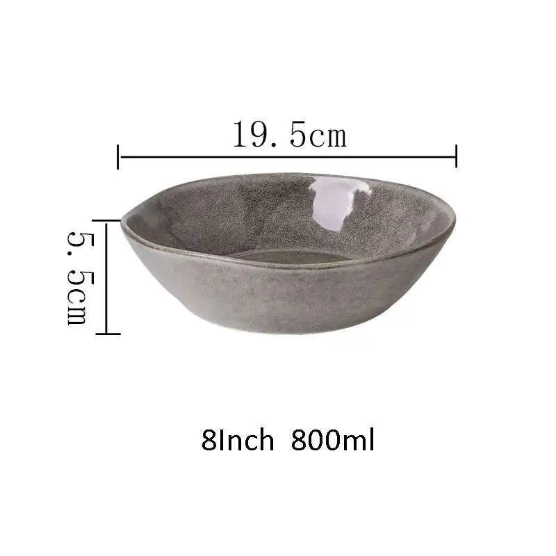 Japanese Ceramic Dinner Plate Rice Bowl Food Tray Retro Gray Tableware Porcelain Fruit Salad Sushi Serving Plate Dinnerware Oasis Select 8 Inch Bowl
