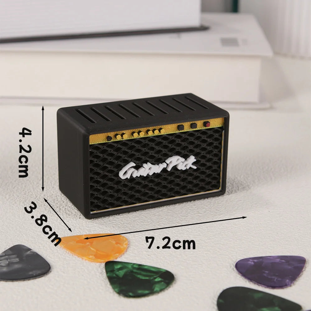 2025 New 1pc Guitar Pick Storage Box + 5pcs Picks, Random Color Retro Speaker Design Multi-Compartment Organizer Oasis Select B 0.96mm