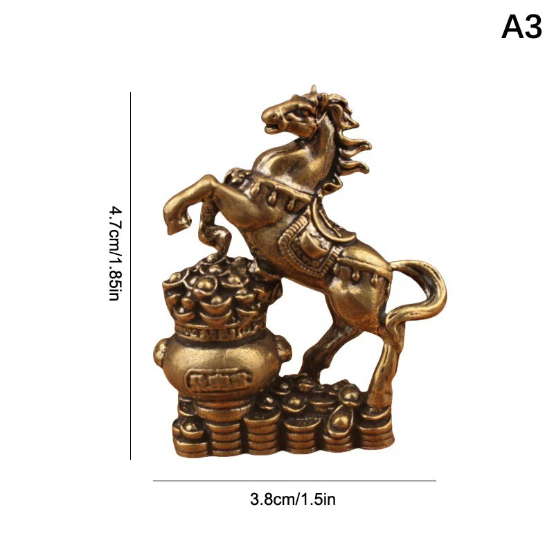 Brass Horse Figurines Chinese New Year Zodiac Horse Ornament Feng Shui Lucky Statue Home Office Desktop Decoration Crafts Oasis Select A3
