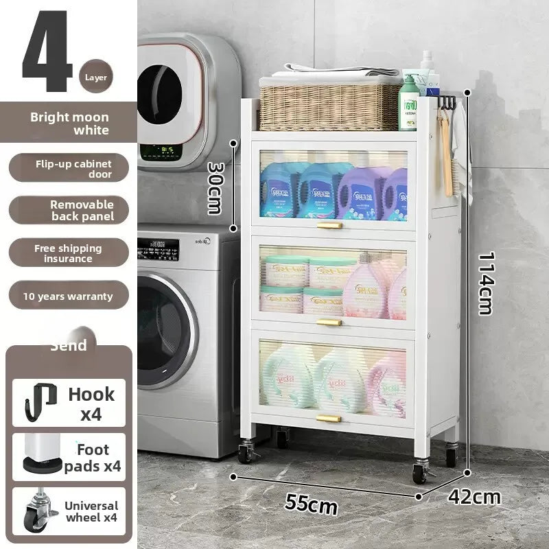Toilet rack Floor-to-ceiling multi-functional dustproof laundry detergent Cosmetics Bathroom storage Balcony storage cabinet Oasis Select White 55CM