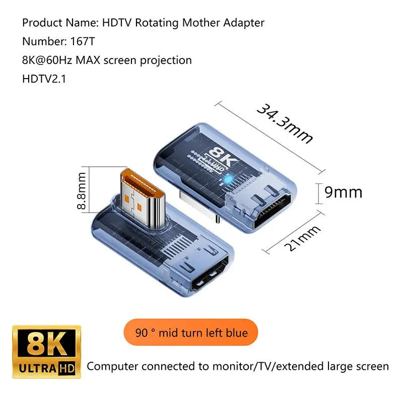 HDMI 2.1 Male to Female Adapter 8K@60Hz – 90/270/360° Angle