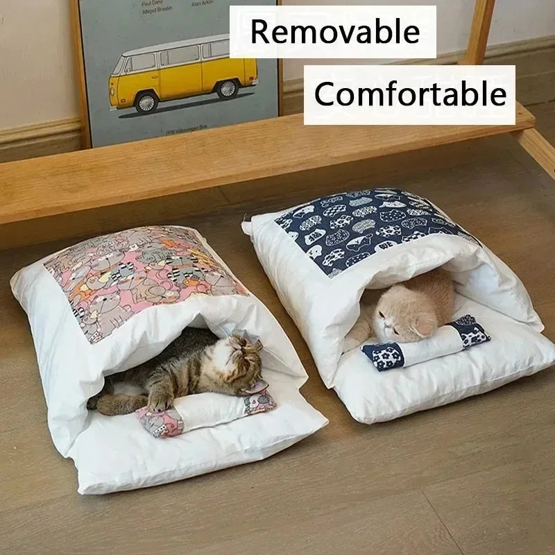 Kawaii Removable Cats Bed House Home Supplies Products for Adult Cats Large Pet Dog Bed Cat's House Cave Comfortable Food Cute Oasis Select