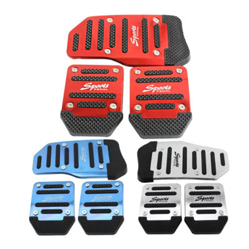 Universal Car Pedal Cover Aluminum Automatic Transmission Brake Fuel Gas Foot Pad Set Kit Pedals Red Blue Silver Non-Slip Tools Oasis Select