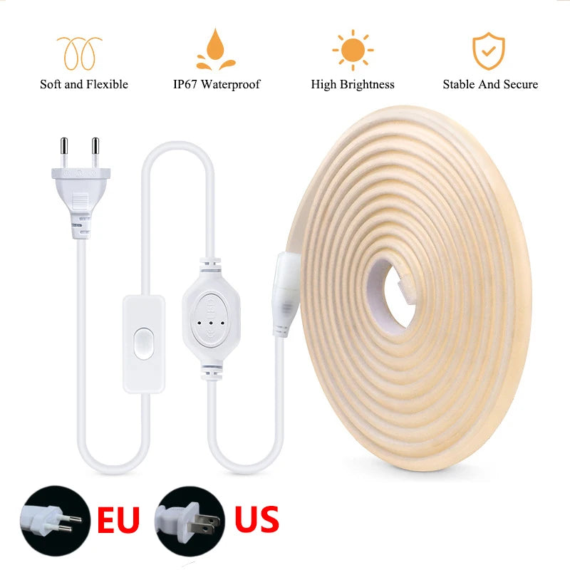AC 220V COB LED Strips Lights Waterproof LED Outdoor Light 288 LEDs/M 1M-30M LED Light For Room Decoration With Switch And Plug Oasis Select