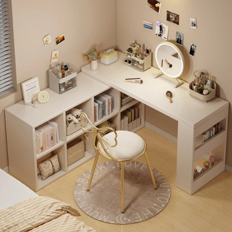Computer desk corner bookshelf integrated desk girls bedroom L-shaped desk retractable end table Oasis Select