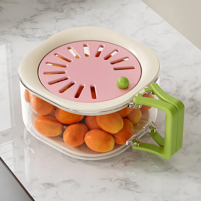Kitchen Food Strainer With Lid Clear Plastic Fruit Vegetable Washing Draining Storage Box Fridge Organizer Basket Container Oasis Select pink