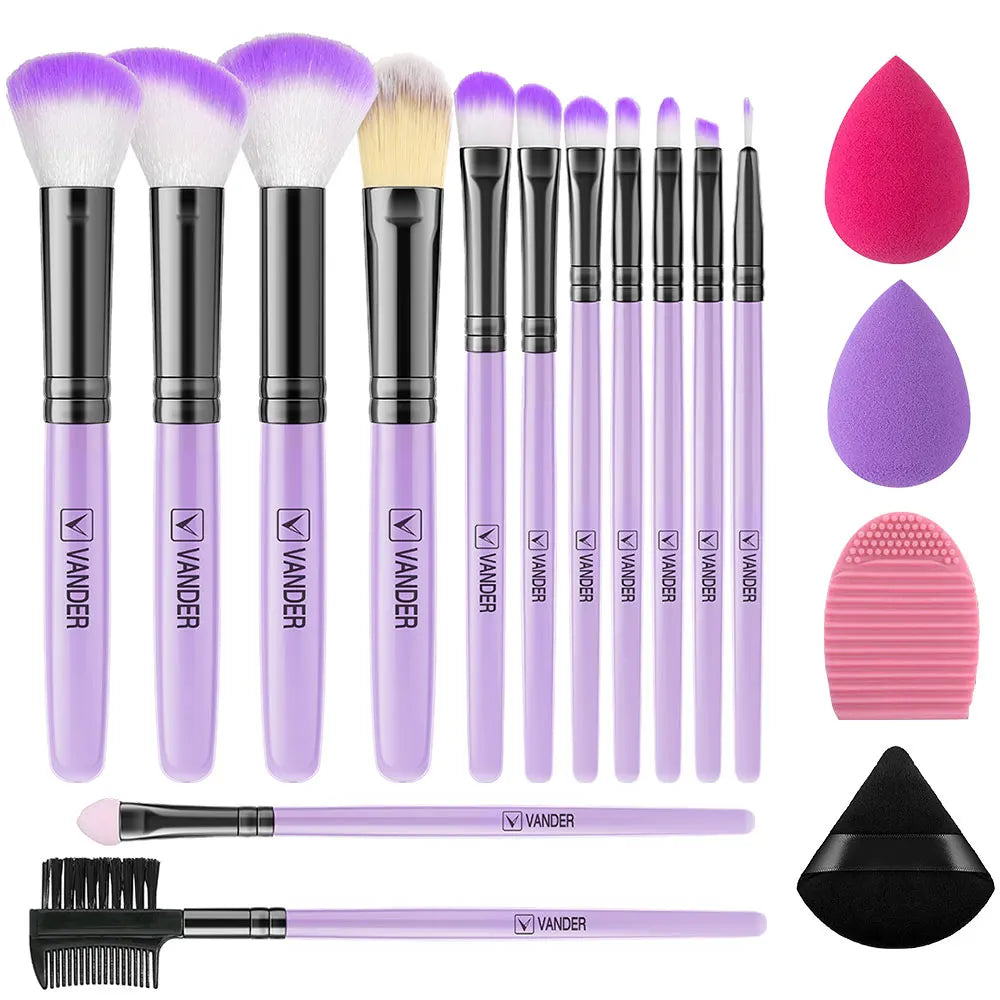 Soft Fluffy Makeup Brush & Sponge Set – Blush, Eye & Foundation Makeup Brush Set Oasis Select 13PU-PF