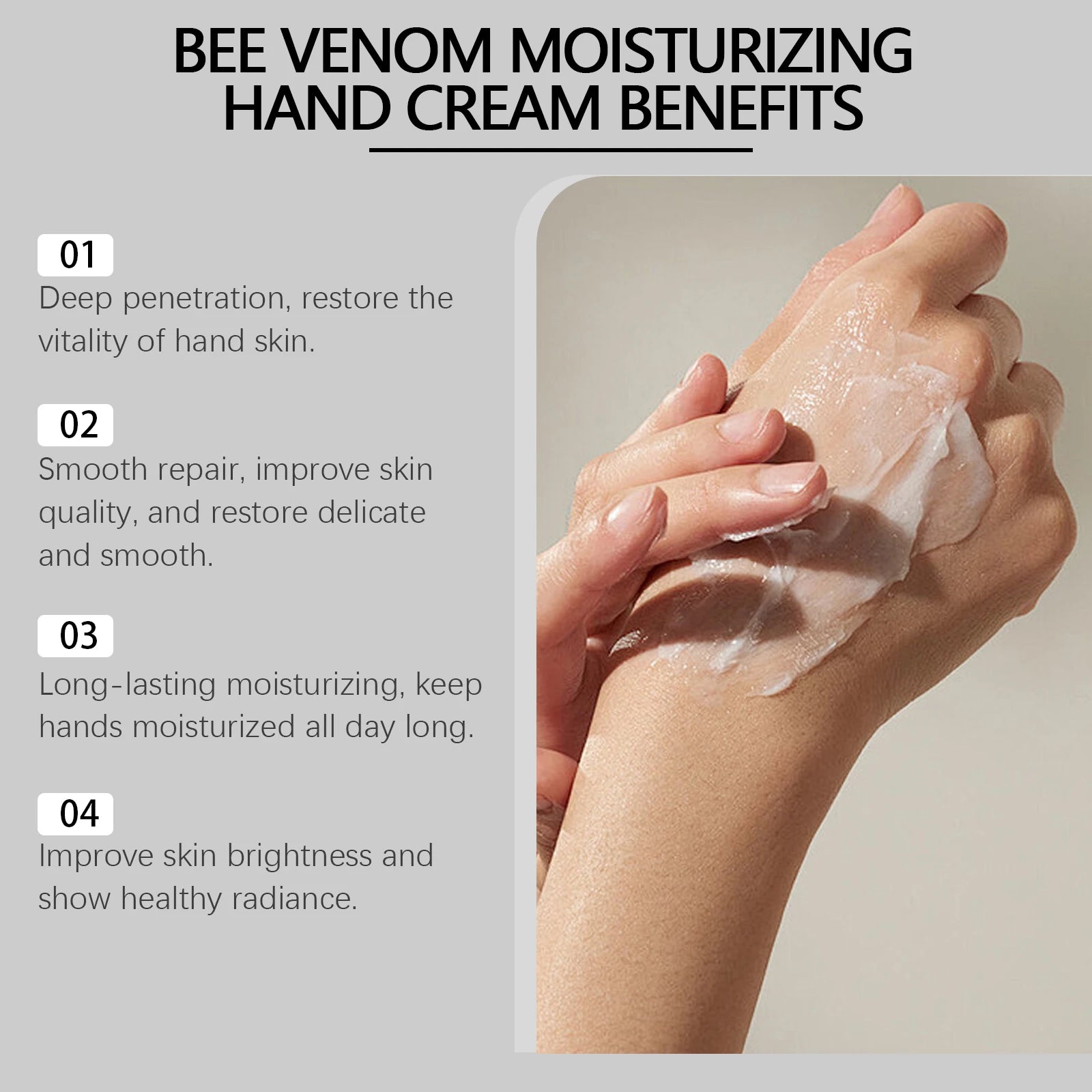 Bee Venom Hand Cream Moisturizing Anti Crack Fast Absorption Non Greasy Nourishing for Dry Cracked Skin Improve Skin Texture Oasis Select