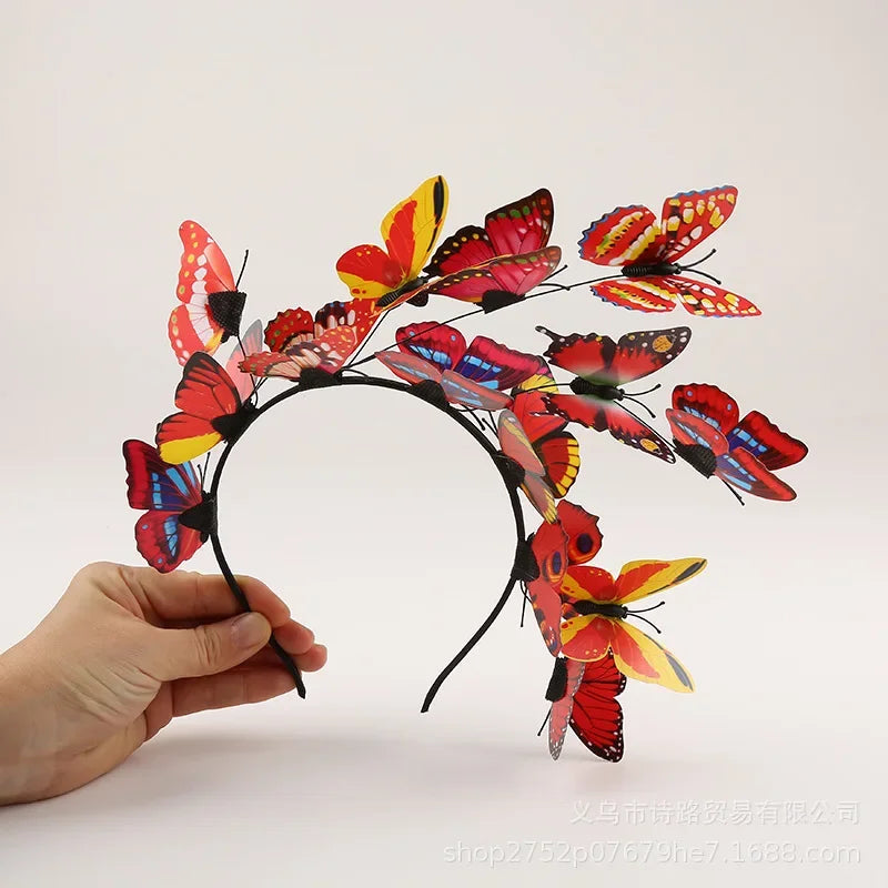 Womens Fairy Wreath Headband with Butterfly Jewelry Flower Garland Hair Band for Wedding Party Bridal Hair Accessory Oasis Select Red