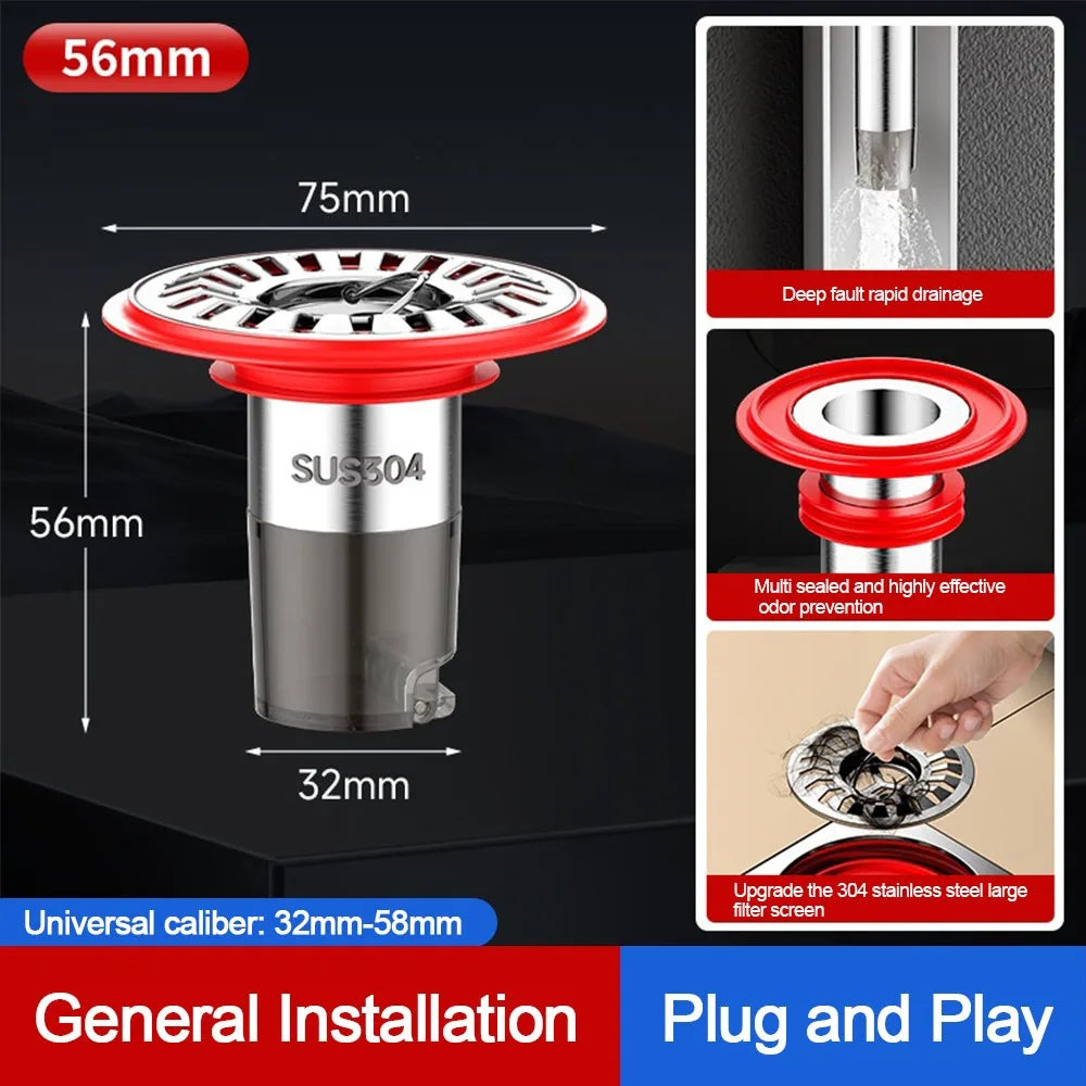 Stainless Steel Floor Drain Core Anti Odor Easy Install Removable Seal Stopper Odor Control Insect Proof Sewer Strainer Plug Oasis Select 5.6cm
