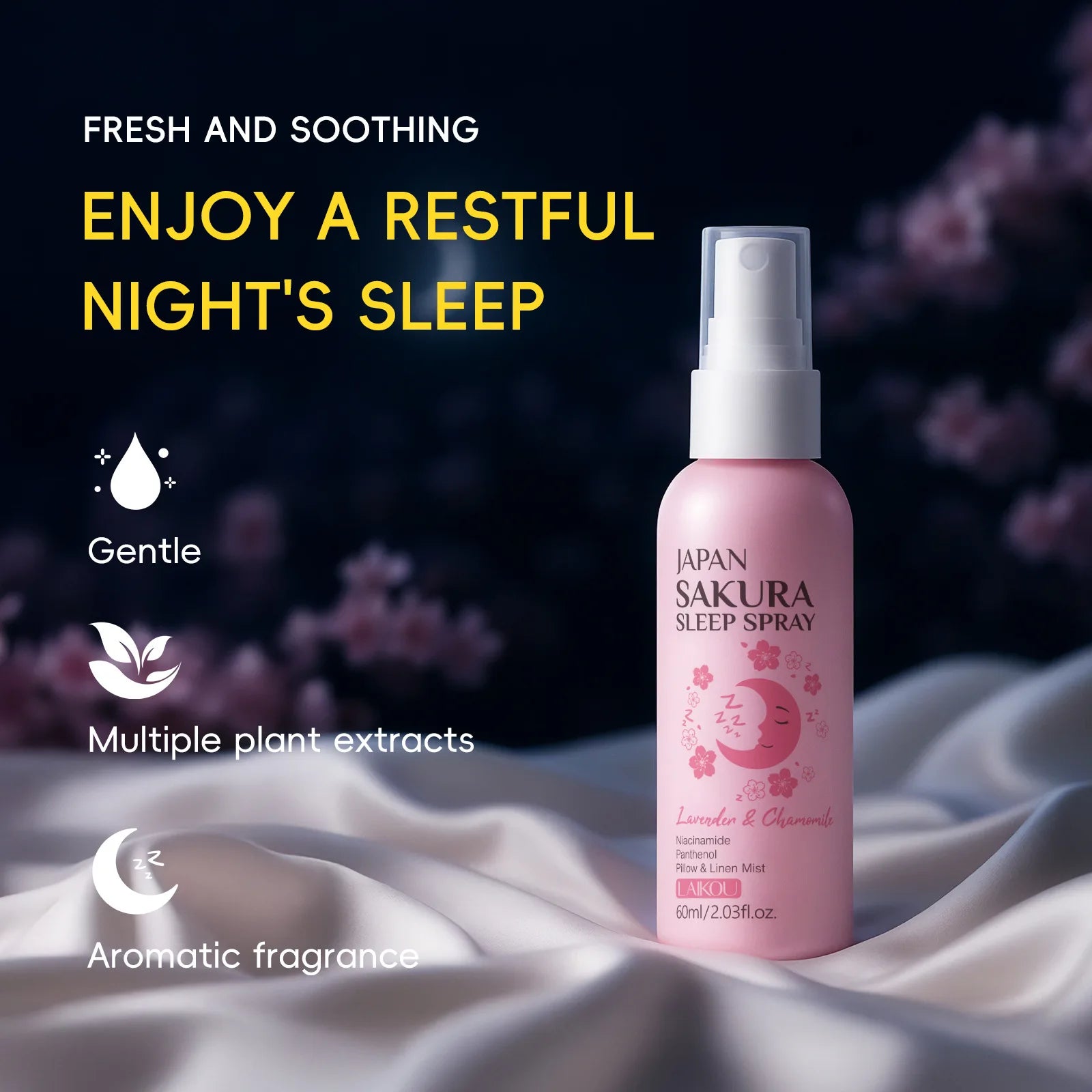 Cherry Blossom Pillow Spray 60ml Travel Size Calming Relaxing Sleep Mist Aromatherapy for Bedroom Helps Promote Relaxation Oasis Select 1pc sleep spray