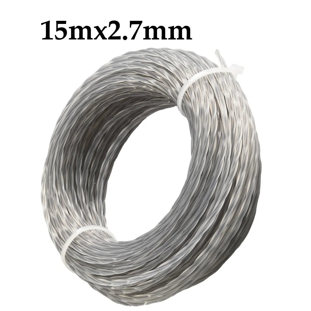 15M 2.4/2.7/3.0/3.5/4.0mm Grass Trimmer Line Nylon Lawnmower Cord Round String Trimmer Spool For Mowing Wild Plants Shrubs Weeds Oasis Select