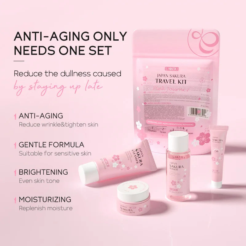 LAIKOU Sakura Skin Care Set – Cleanser, Serum, Toner & Cream Skin Care Set Oasis Select