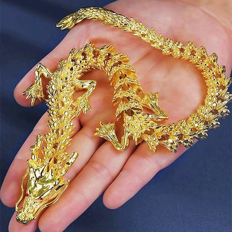 Flexible Jointed Golden Dragon Figurine Five-Claw Alloy Statue for Home Office Decor & Feng Shui Blessing Oasis Select Golden Dragon 10cm
