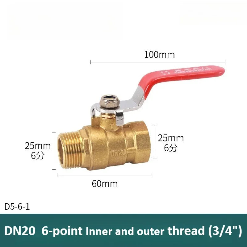 Brass Long Rod Ball Valve 1/8 "1/4" 3/8 "1/2" 3/4 "1 Inch Internal/external Thread Connector Adapter Copper Pipe Connector Oasis Select 6-point Inner outer Long stem ball valve
