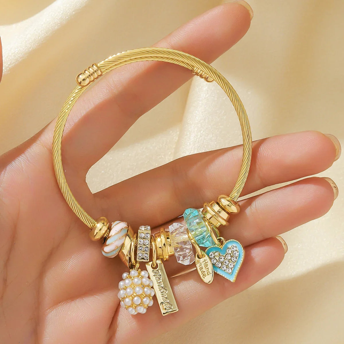 Fashion Multi Element Stainless Steel Circle Panjiadora Beaded Love Bracelet Suitable for Women's Dating, Daily Holiday Gifts Oasis Select