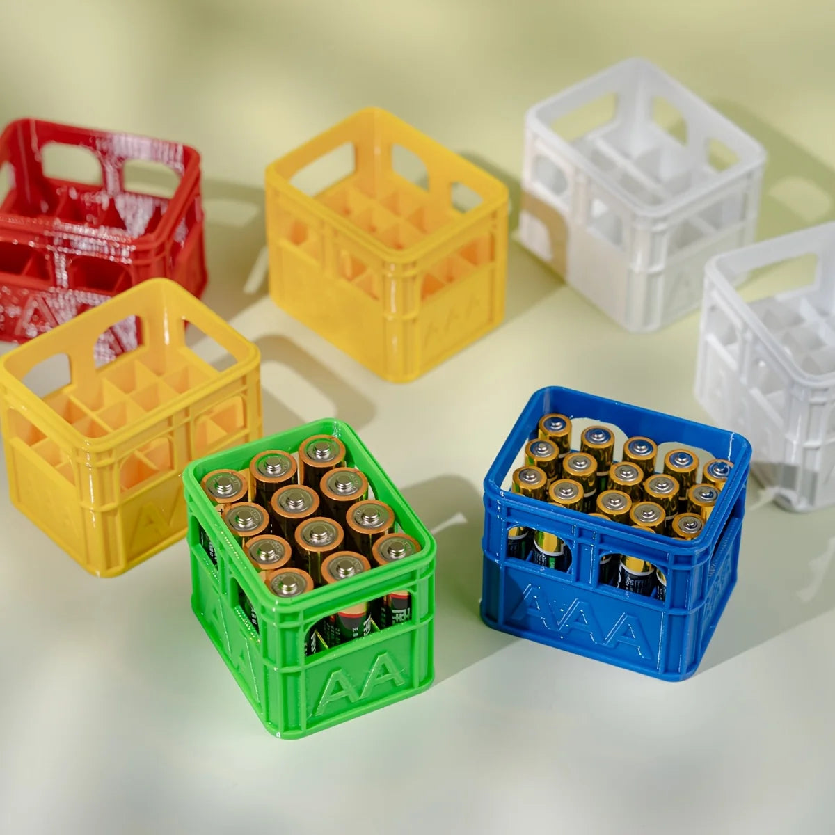 3D Printed Beer Crate Style AA/AAA Battery Storage Boxes Stackable Battery Organizer Home Office Desktop Decor Storage Tool Gift Oasis Select
