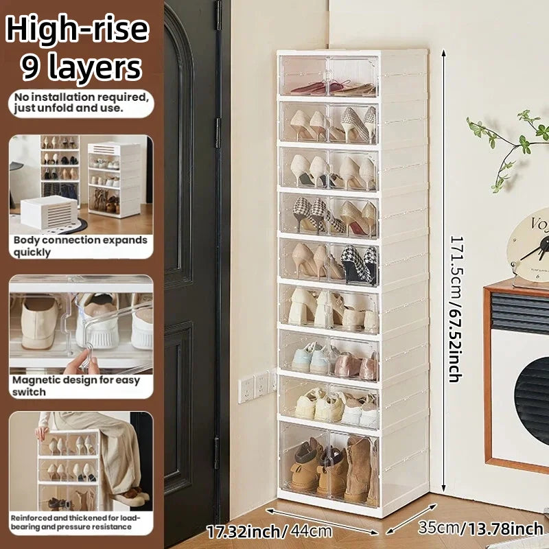 Folding, no-installation storage shoe cabinet, long and short boot toy figurine storage cabinet, simple double-row shoe box Oasis Select High-rise 9 layers