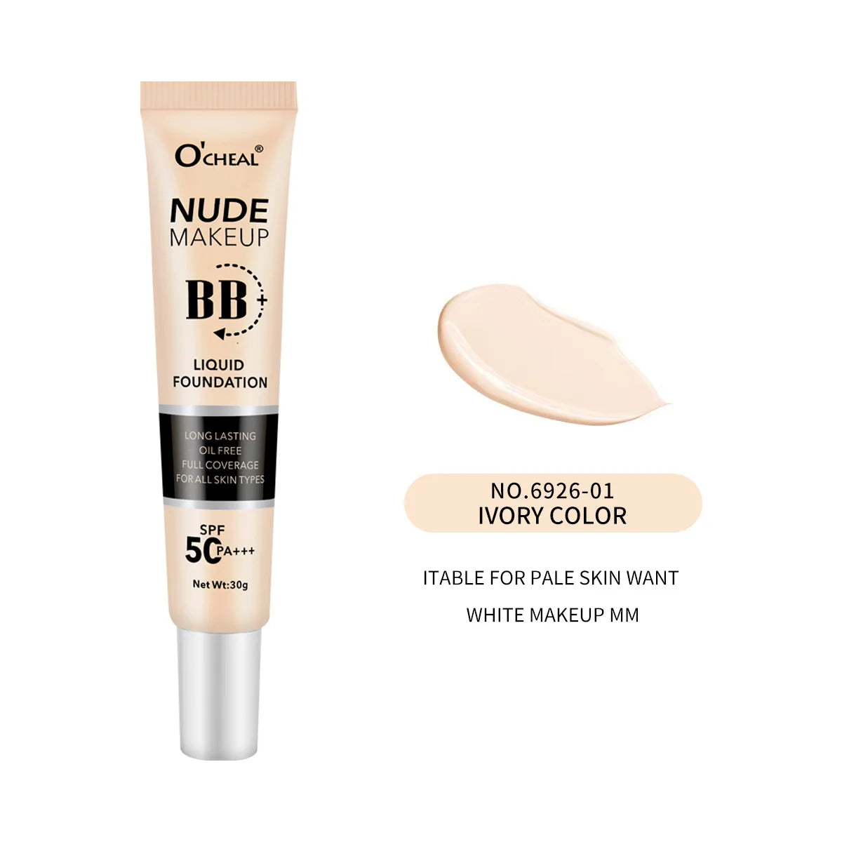 Ocheal 30g BB/CC sunscreen Cream SPF 50/PA+++ Facial Liquid Foundation Cream Long Lasting Coverage Oil Free All Skin Makeup Oasis Select 6926-01 Ivory