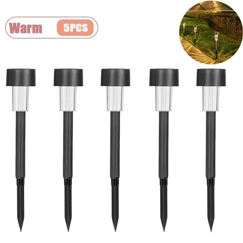Solar Powered Stainless Steel Tube Lights Outdoor Waterproof Garden Yard Lawn Lamp Night Light Pathway Lighting Oasis Select Warm-5PCS