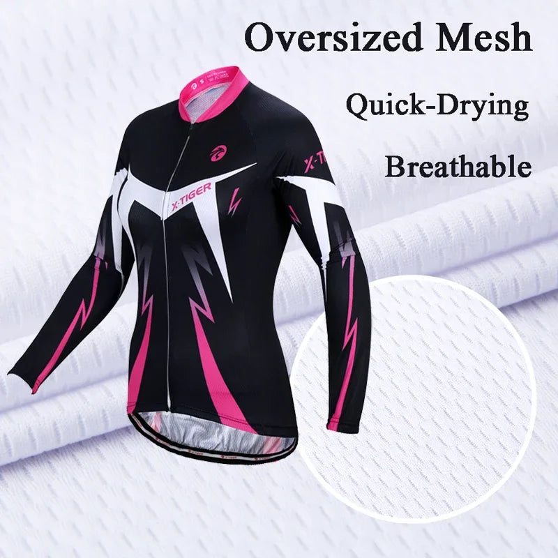 X-TIGER Women Pro Long Sleeve Cycling Jersey Breathable MTB Road Bike Clothing Autumn Spring Cycling Long Sleeved Top Oasis Select