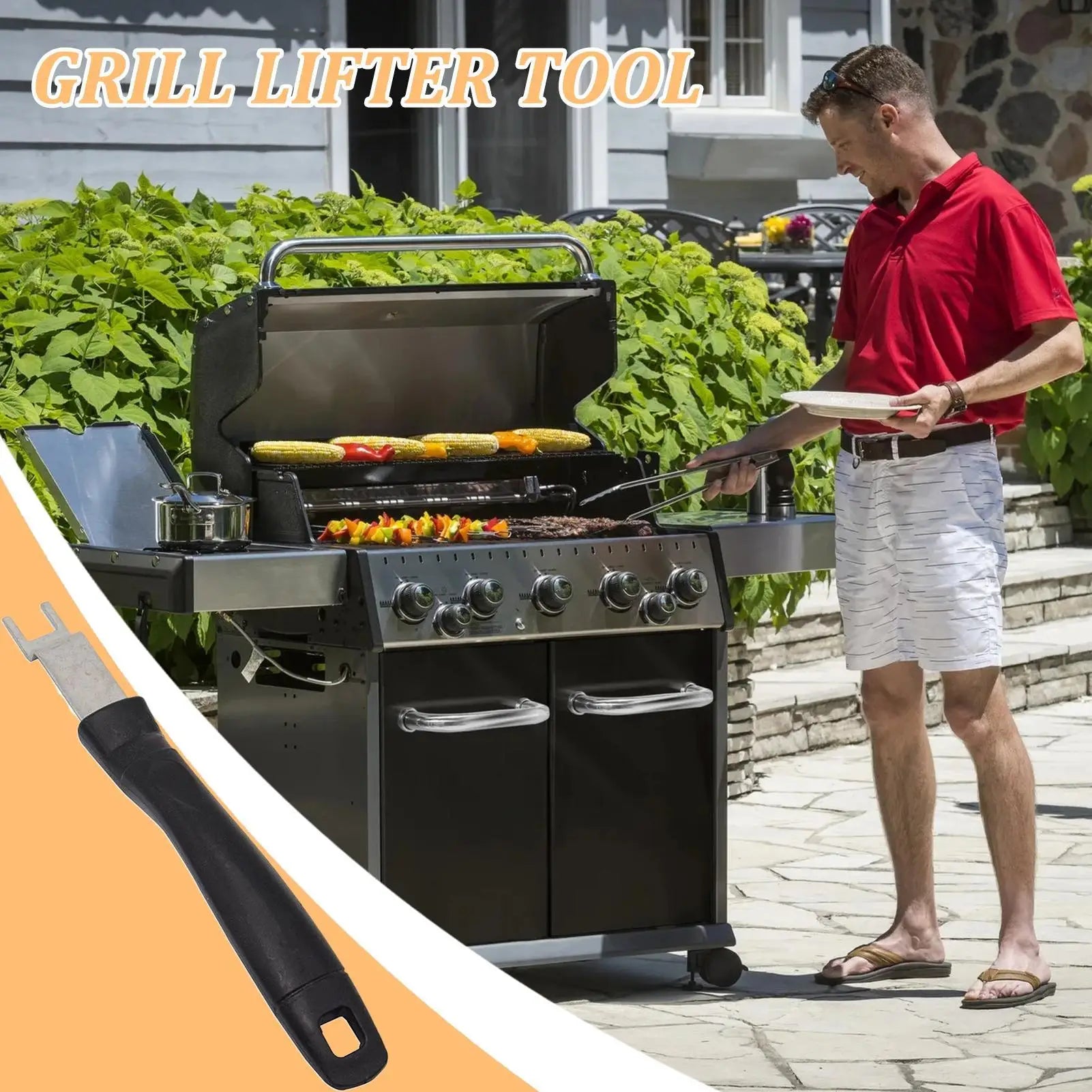 Grill Grate Lifter Tool Grill Grate Lifter Gripper Stainless Steel BBQ Cooking Accessories for Camping Backyard Barbecue Picnic Oasis Select