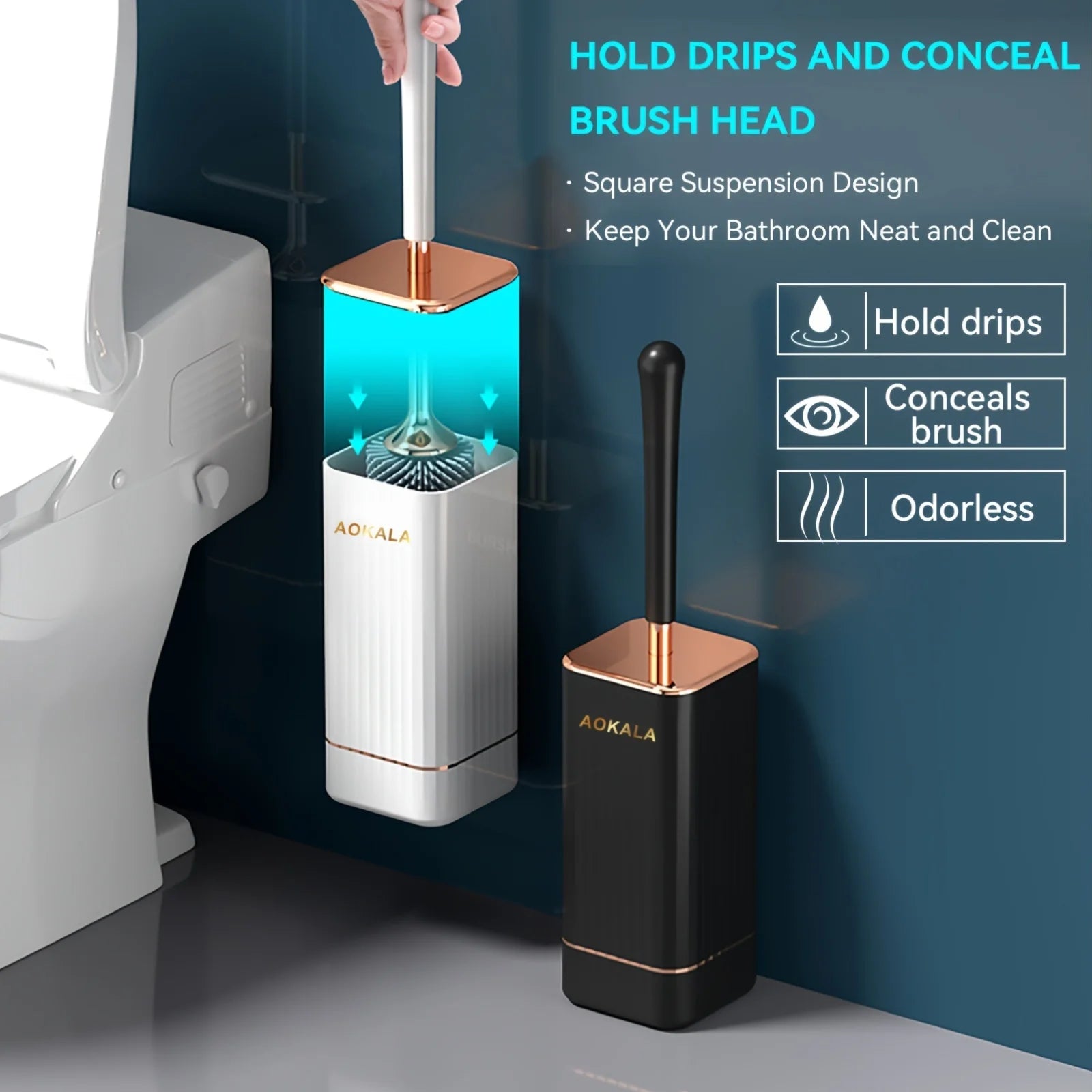 Silicone Toilet Brush Set Long Handle No Drill Wall Mounted Quick Dry Leak Proof for Bathroom Deep Cleaning Durable Multi Use Oasis Select